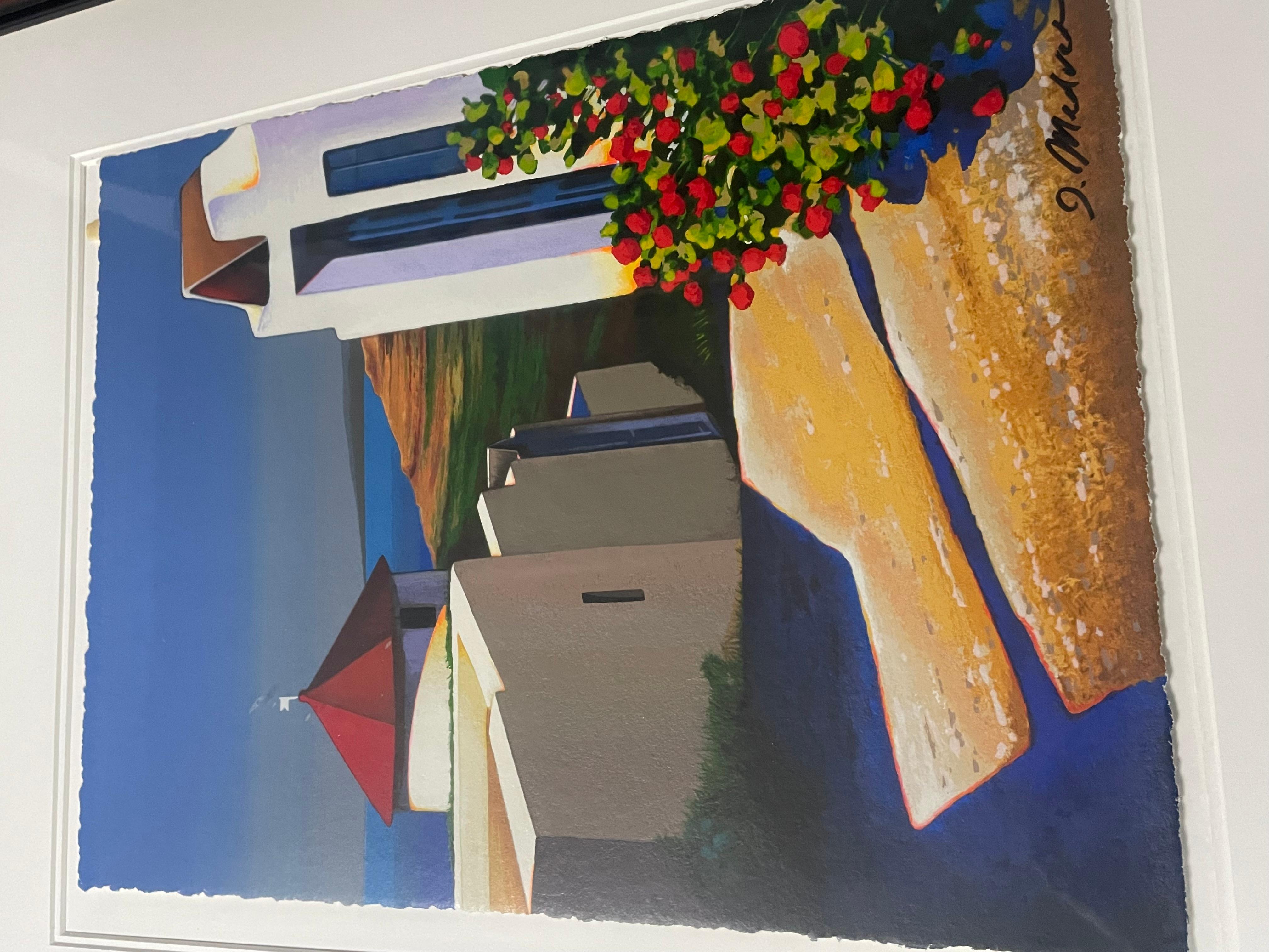 This is a signed and numbered serigraph on woven paper. In good shape. Some minor scratches on frame. Measures 28x24