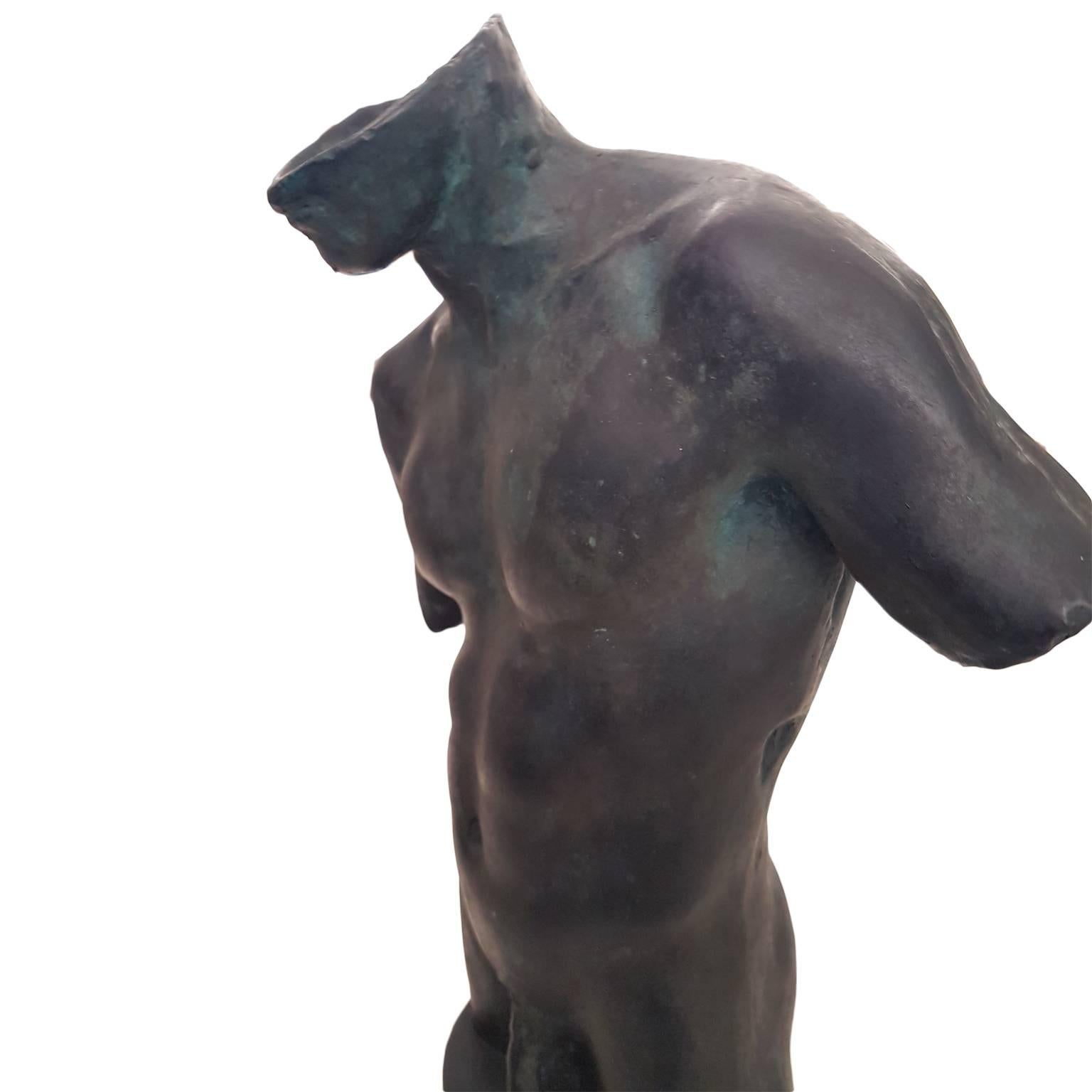 Amazing male bronze bust with a black patina. This work is the 6th from an edition of eight.
Its creator, Igor Mitoraj, is a polish sculptor deeply rooted in the classical tradition.
He sculpts broken or severed fragments of the male form, with an