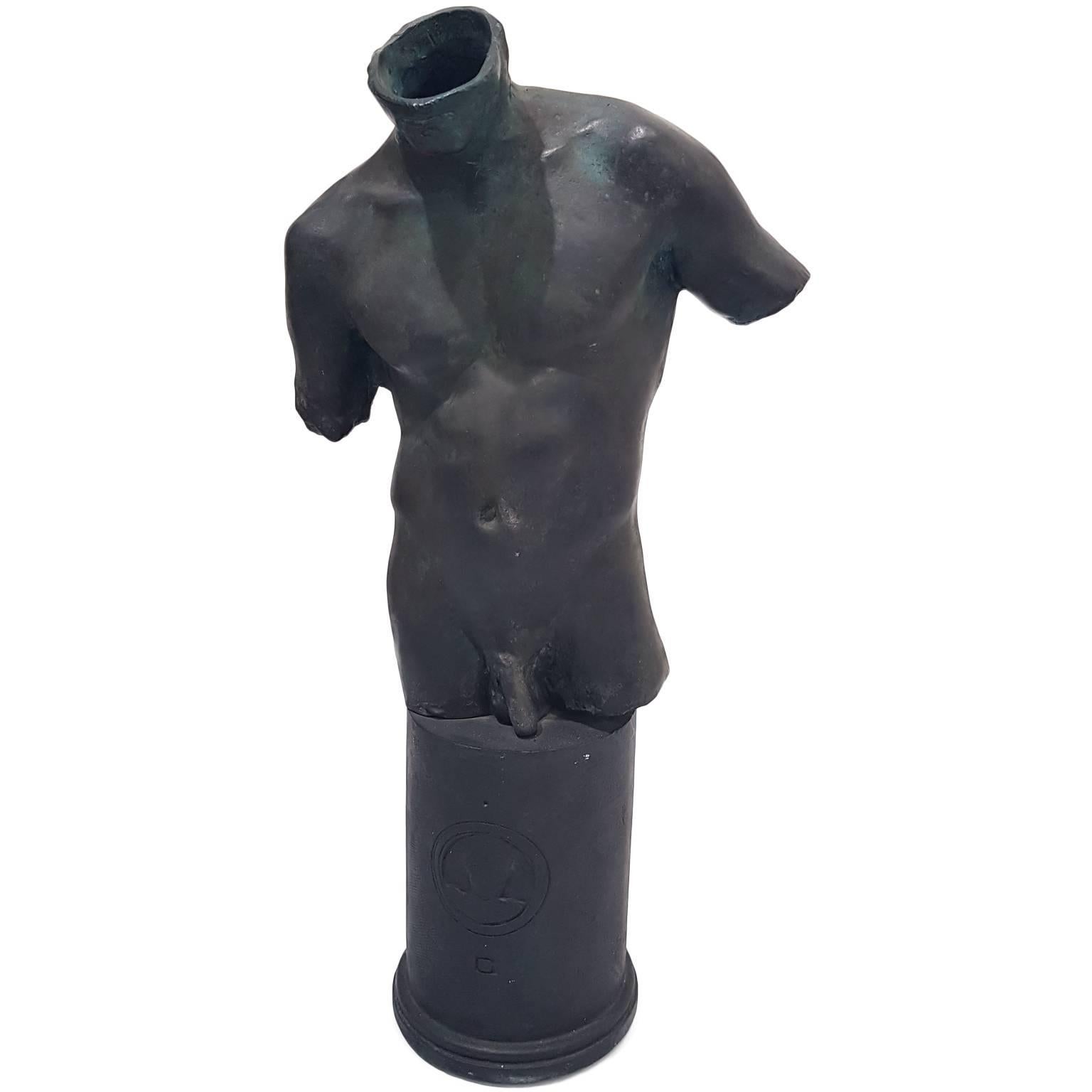männliche Büste – Bronzeskulptur von Igor Mitoraj – 1991