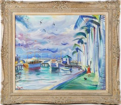 Vintage Igor Pantuhoff Tropical Modernist Landscape Signed Framed Florida Oil Painting