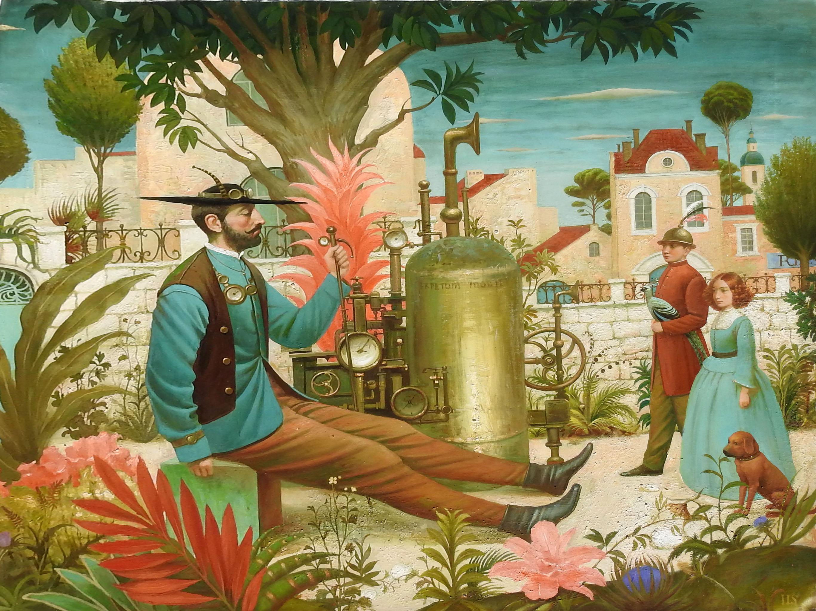 "El Inventor", Igor Samsonov, Surrealismo, Figurativo, Óleo original, 47x54 pulg.