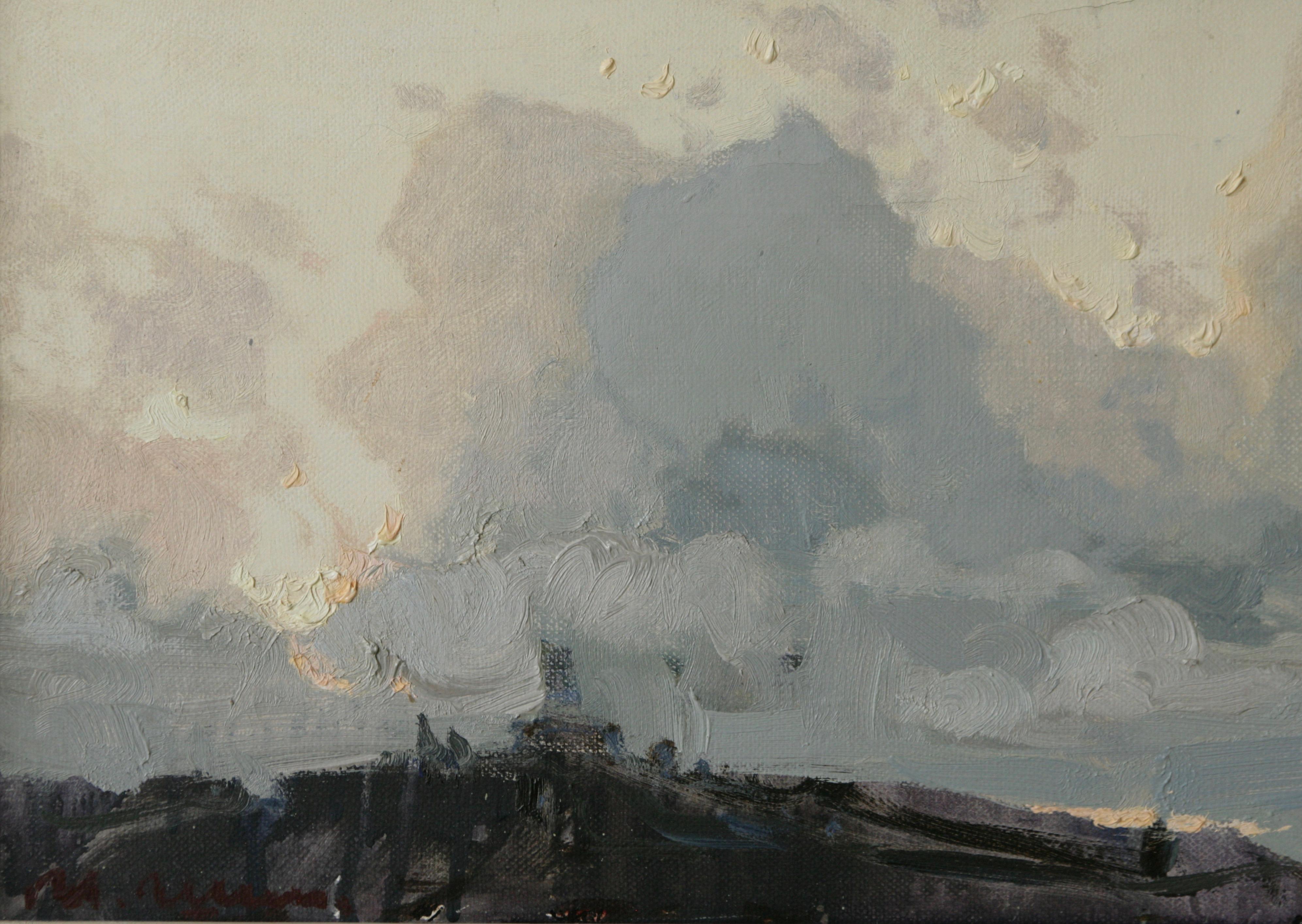 TORMENTA PASANTE ..Igor Shipilin artista ruso contemporáneo - Landscape Painting Gris de Igor Shiplin
