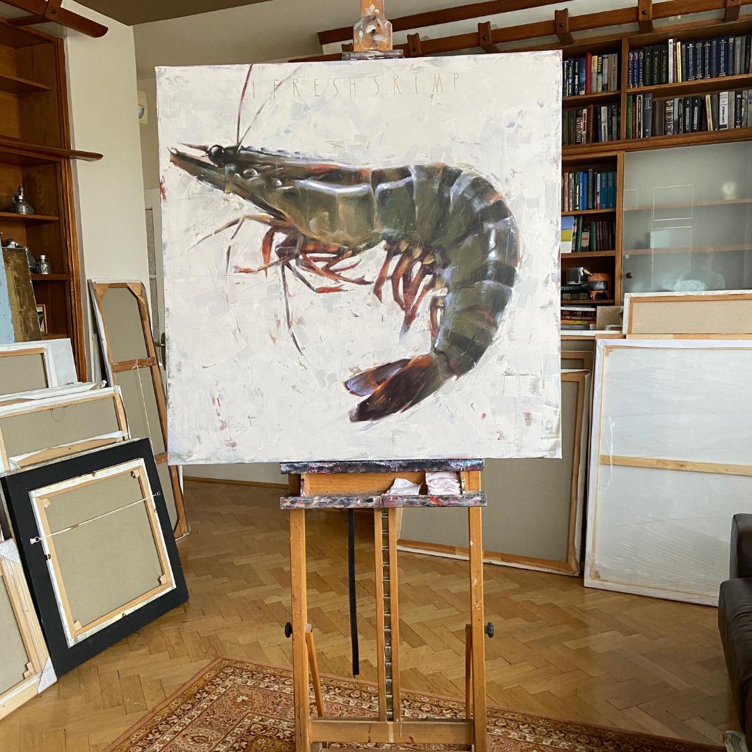 1 frische Garnele, Gemälde, Öl auf Leinwand (Zeitgenössisch), Painting, von Igor Shulman