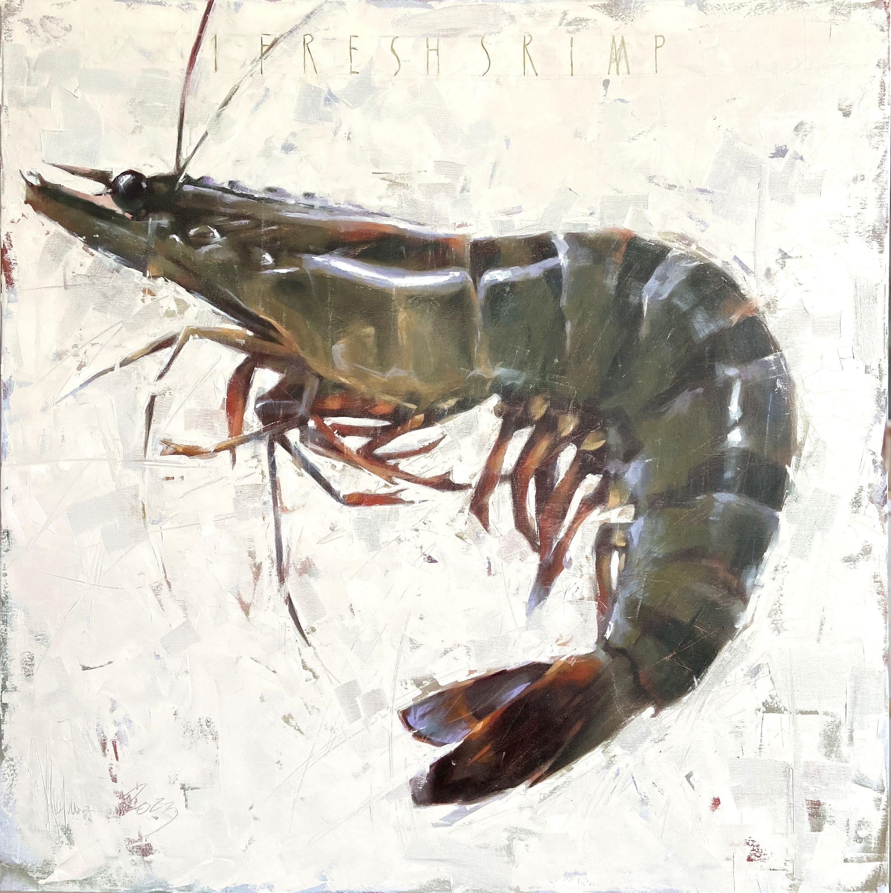 1 frische Garnele, Gemälde, Öl auf Leinwand – Painting von Igor Shulman