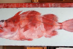 1 frozen sea bass., Painting, Oil on Canvas