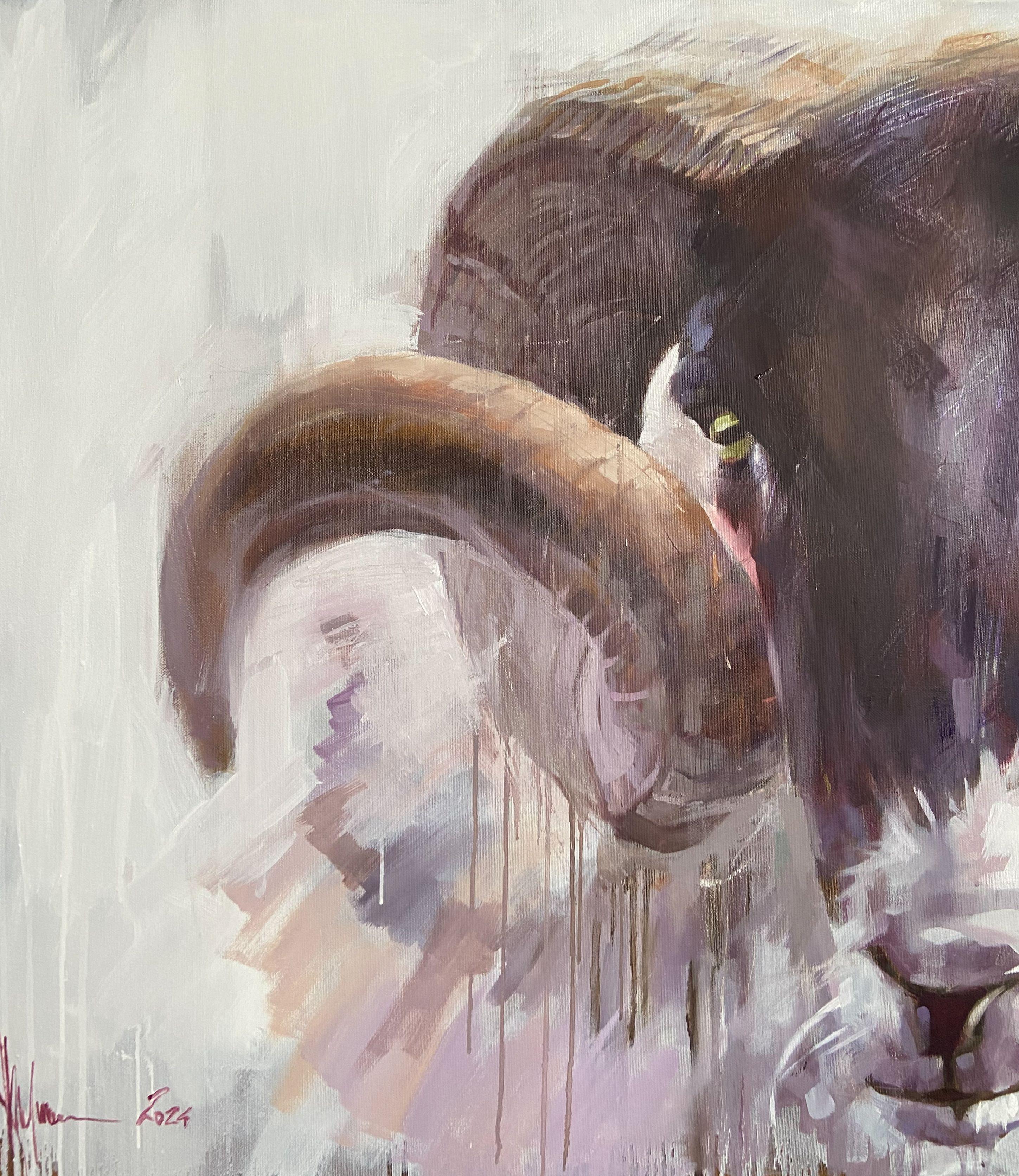 Cabra con cabeza negra, Pintura, Óleo sobre lienzo en venta 2