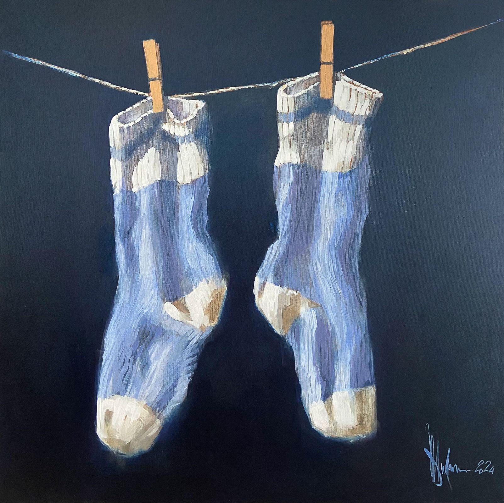 A propos des chaussettes, peinture, huile sur toile - Painting de Igor Shulman