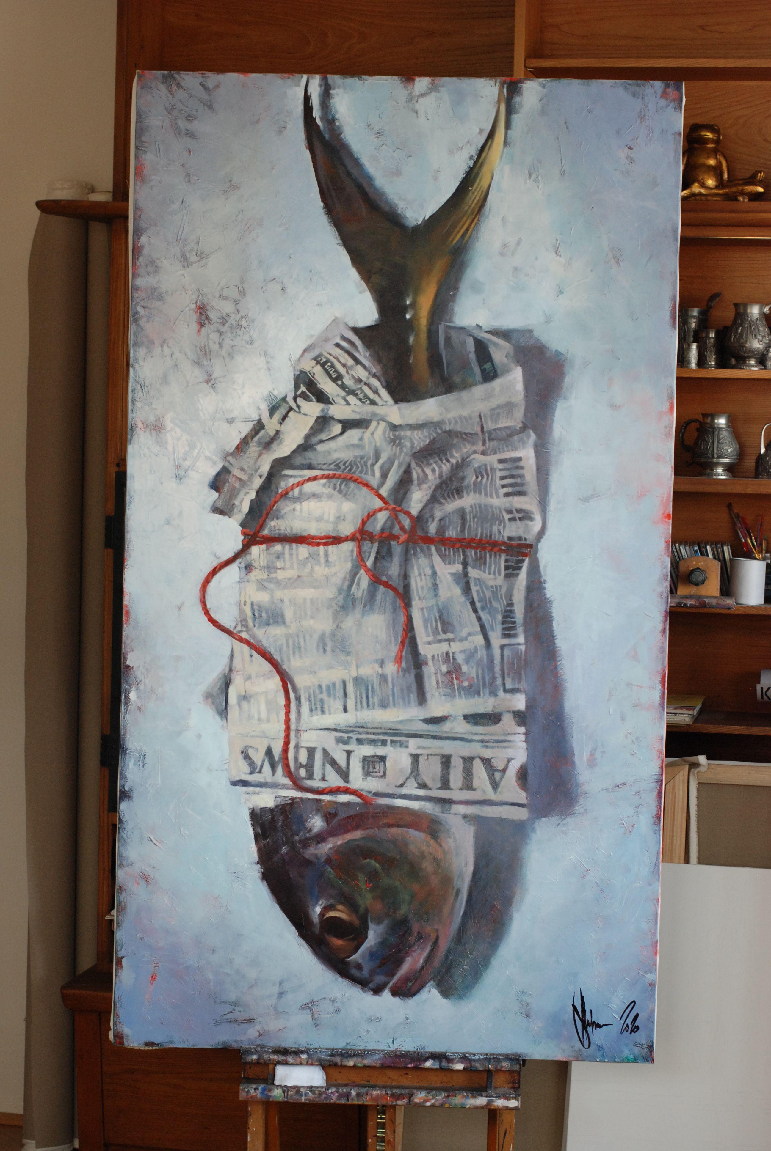 Cattive notizie, Pittura, Olio su tela - Painting di Igor Shulman