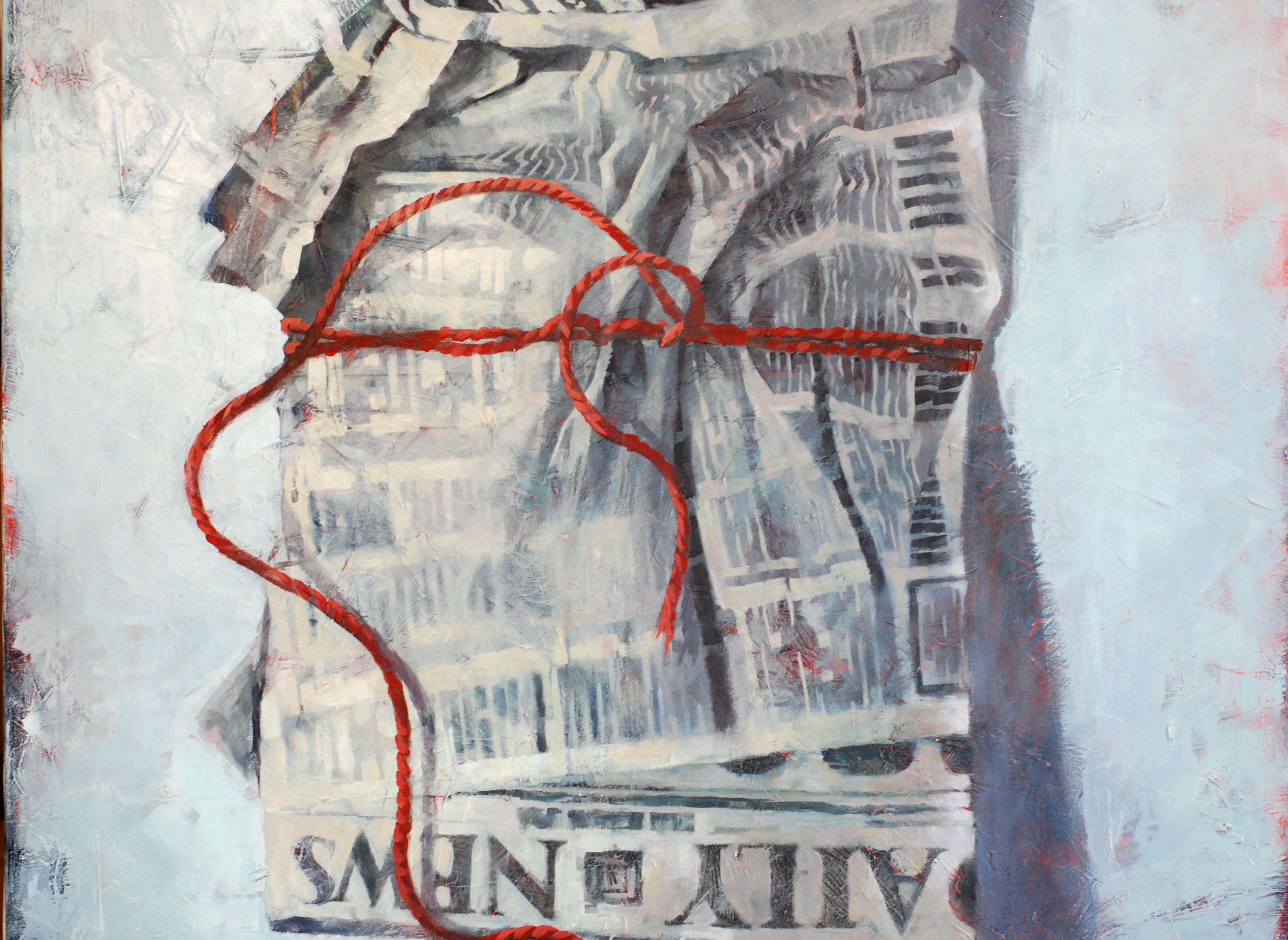 Cattive notizie, Pittura, Olio su tela - Still-Life Painting Grigio di Igor Shulman