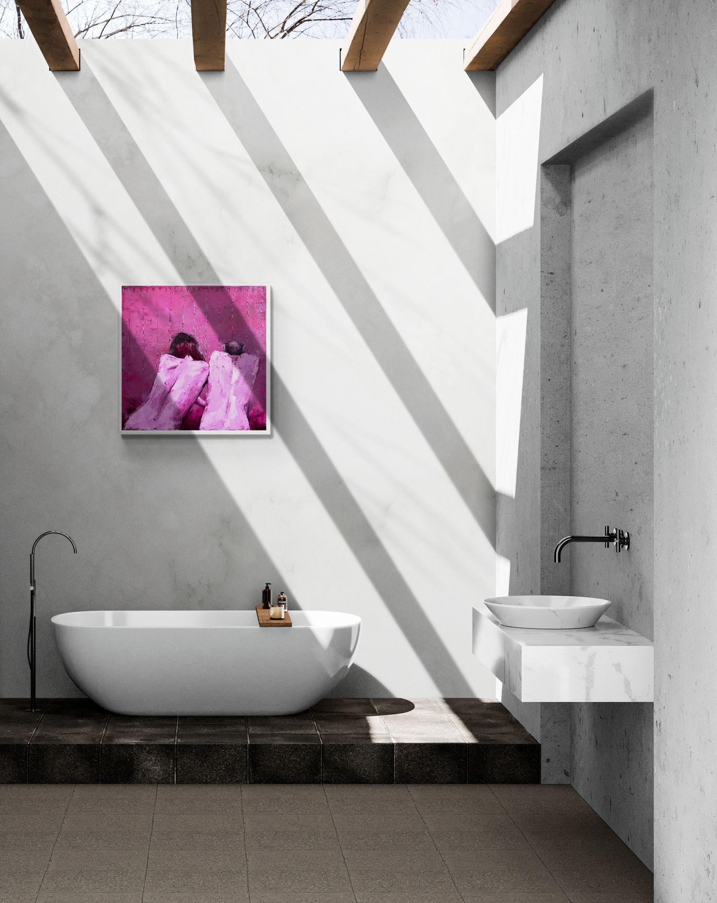 magenta sauna., Painting, Oil on Canvas For Sale 3