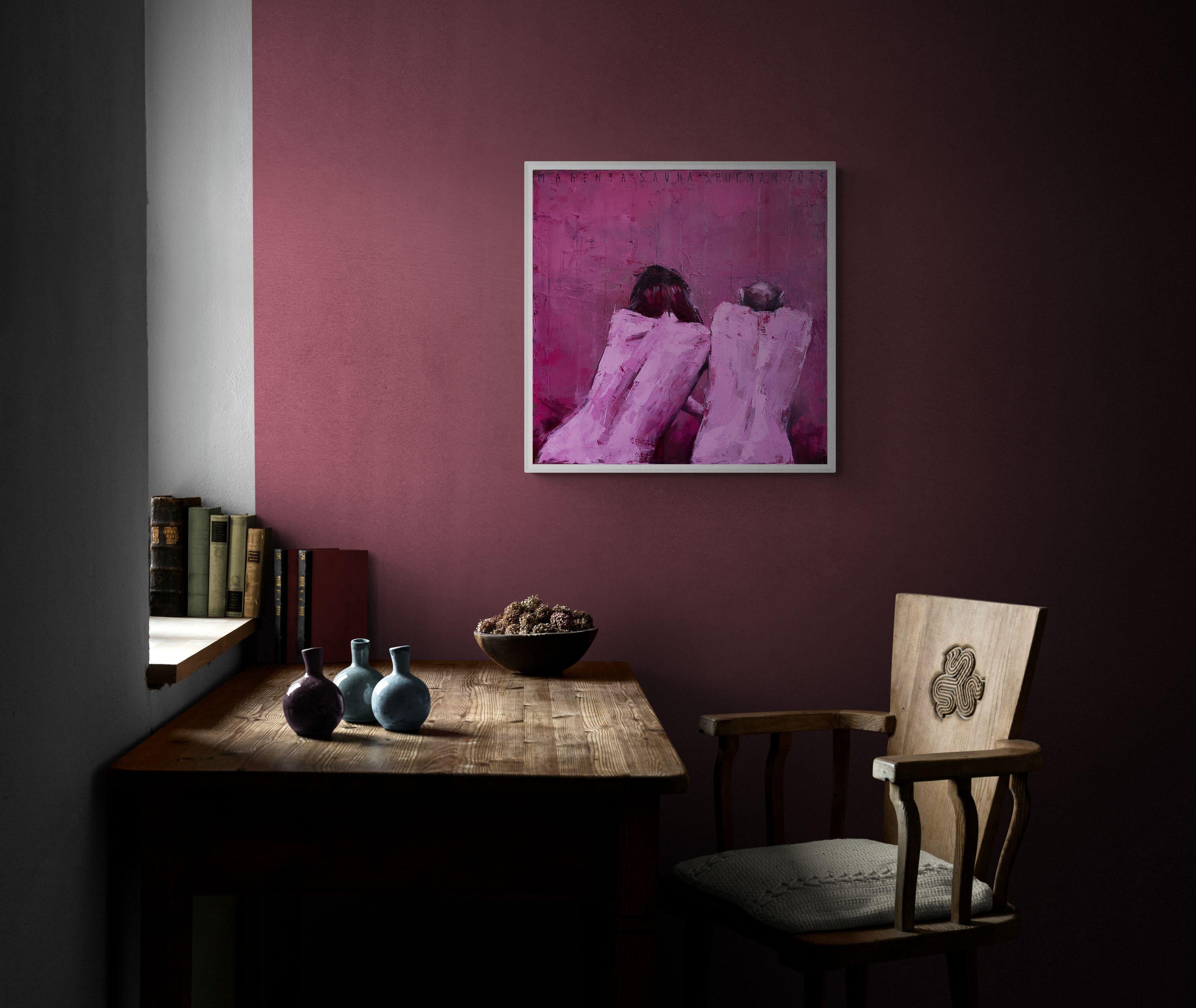 magenta sauna., Painting, Oil on Canvas For Sale 4