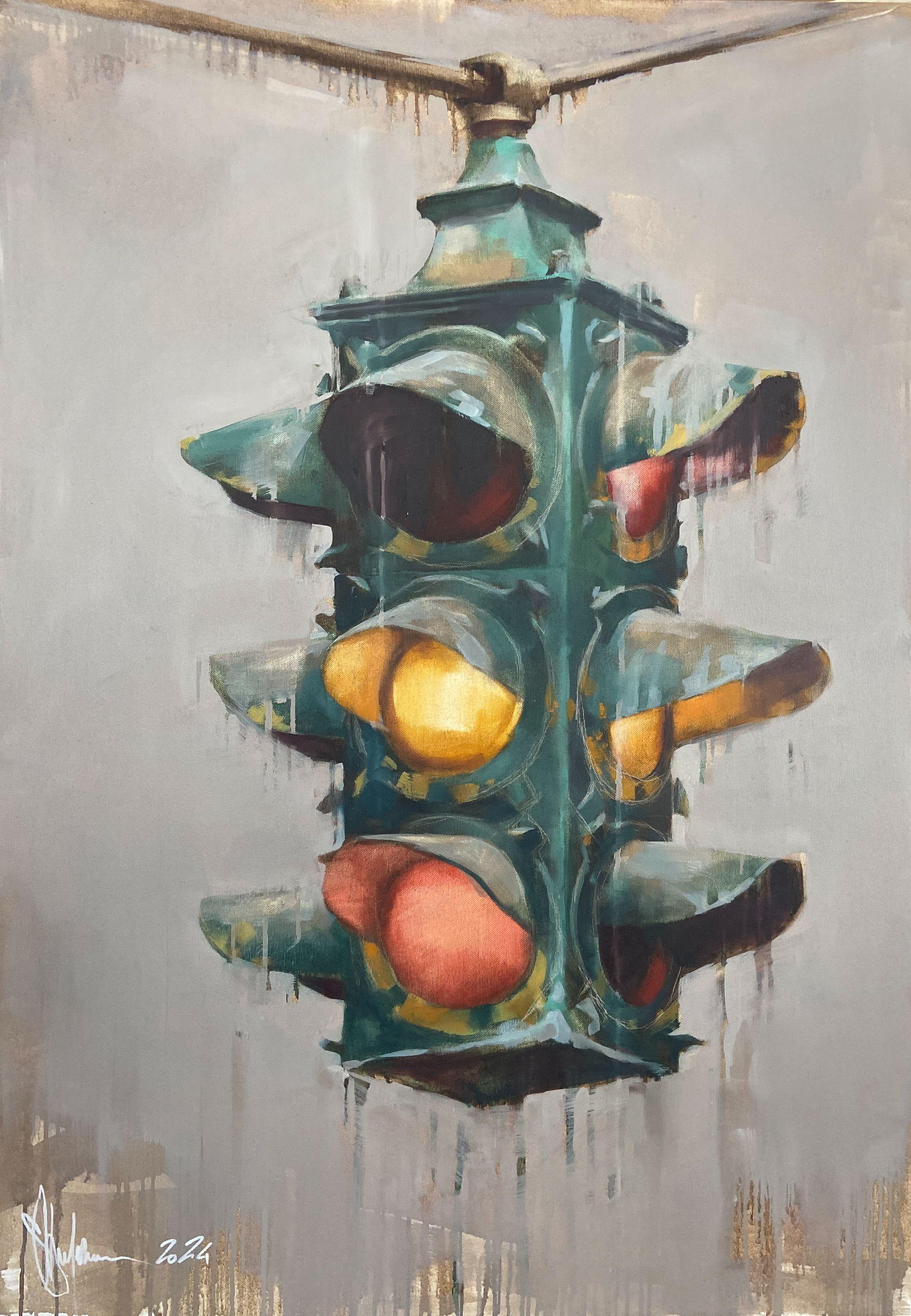 you must think I got the names mixed up. It's just a traffic light.  No, it's not just a traffic light, it's an old traffic light. I hope it's not hard to see.  It's only red and yellow. The green light went out on its own, or it was deliberately