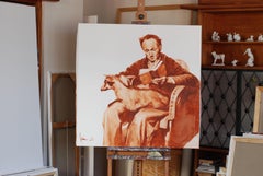 Old man with goat., Painting, Oil on Canvas