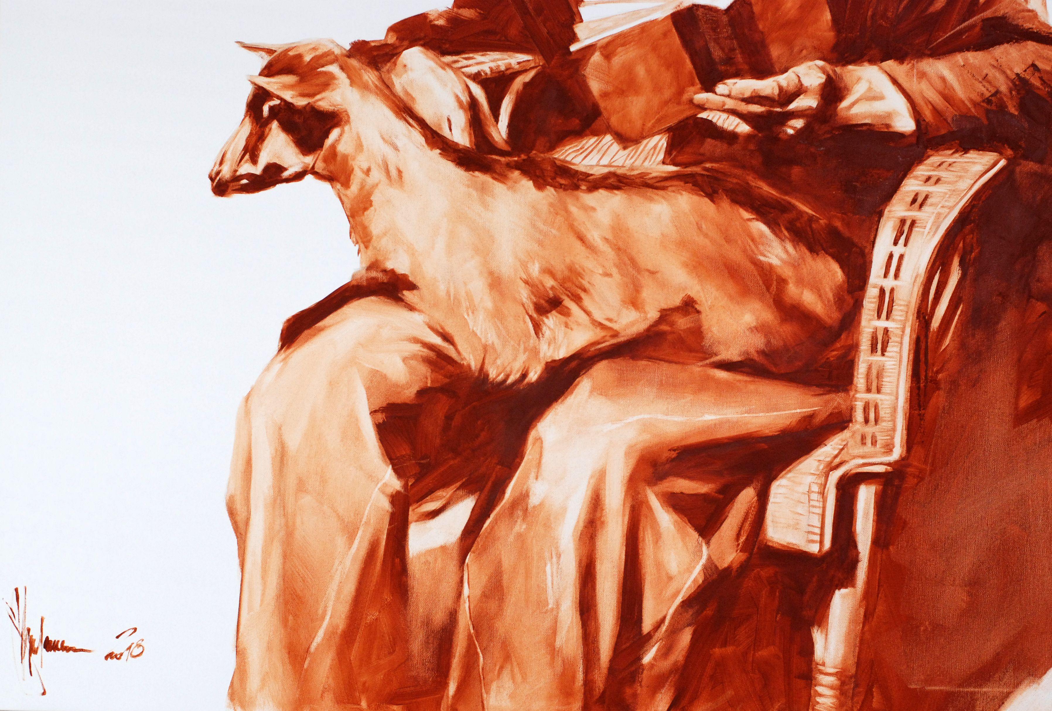 Vieux homme avec chèvre, peinture, huile sur toile en vente 1
