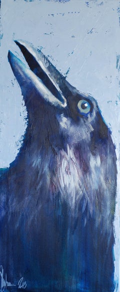 Portrait of a crow, trying to find God in himself., Painting, Oil on Canvas