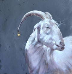 Portrait of a goat with a jingle bell., Painting, Oil on Canvas