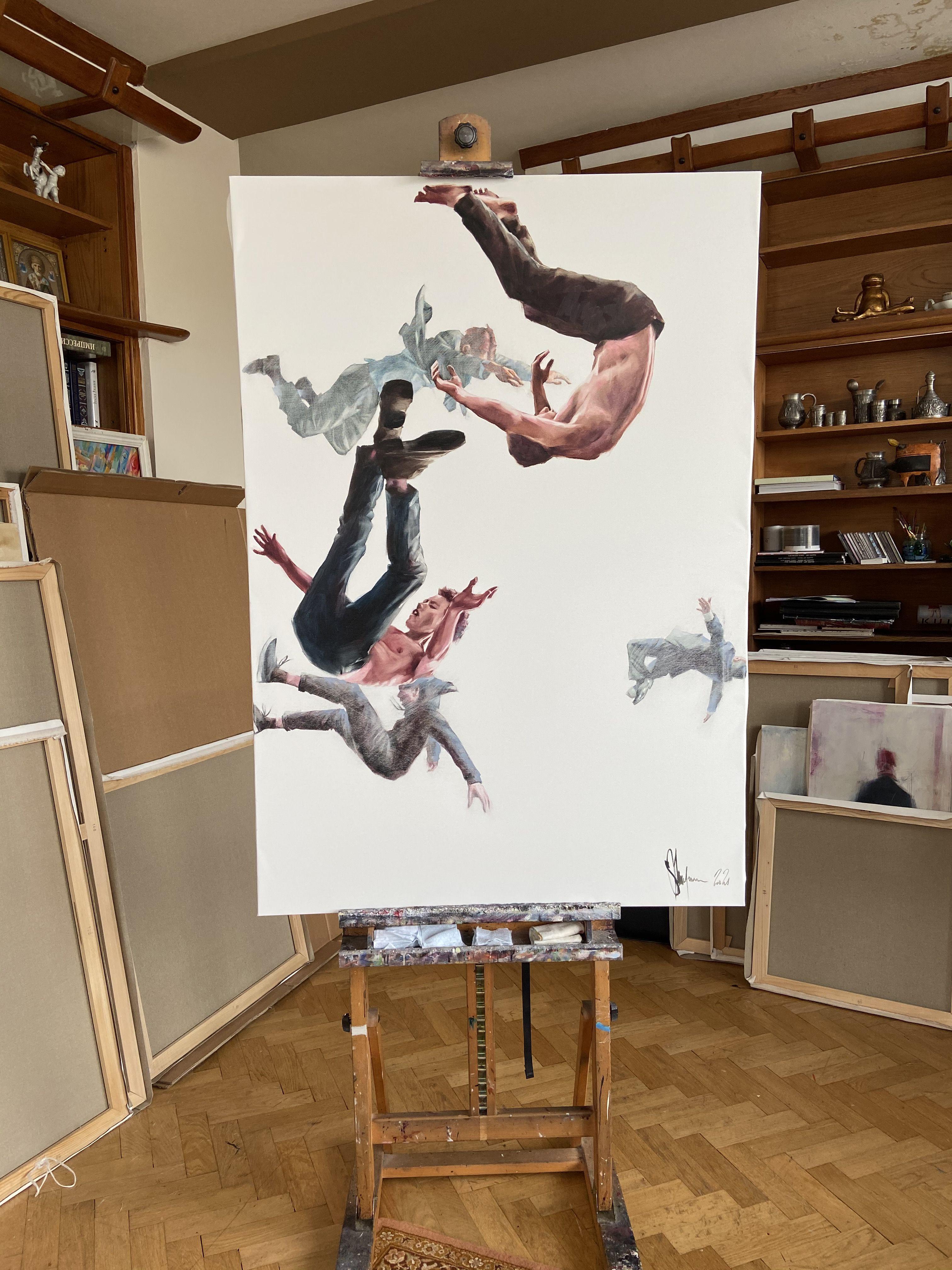 I drew a lot of falling people, but this is something else. My people don't fall, they float.  Modern physicists say that God is gravity. This is the only force that keeps our world in order. The usual order of things for us.  What happens if