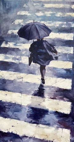 Rainy city., Painting, Oil on Canvas