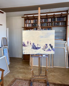 Retro beach., Painting, Oil on Canvas