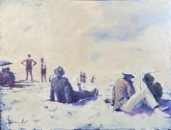 Retro beach., Painting, Oil on Canvas