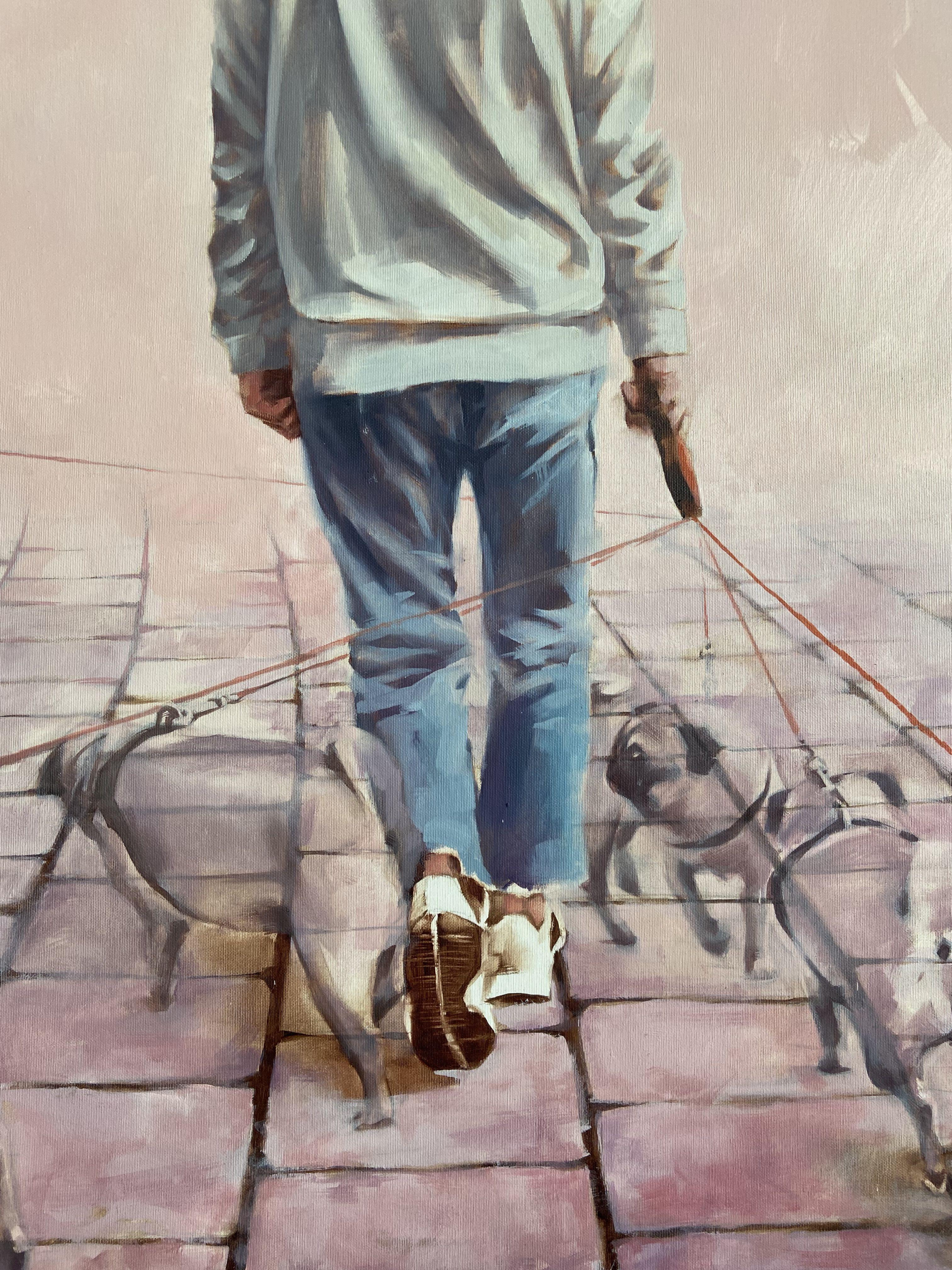 Self-portret with pug., Painting, Oil on Canvas 2