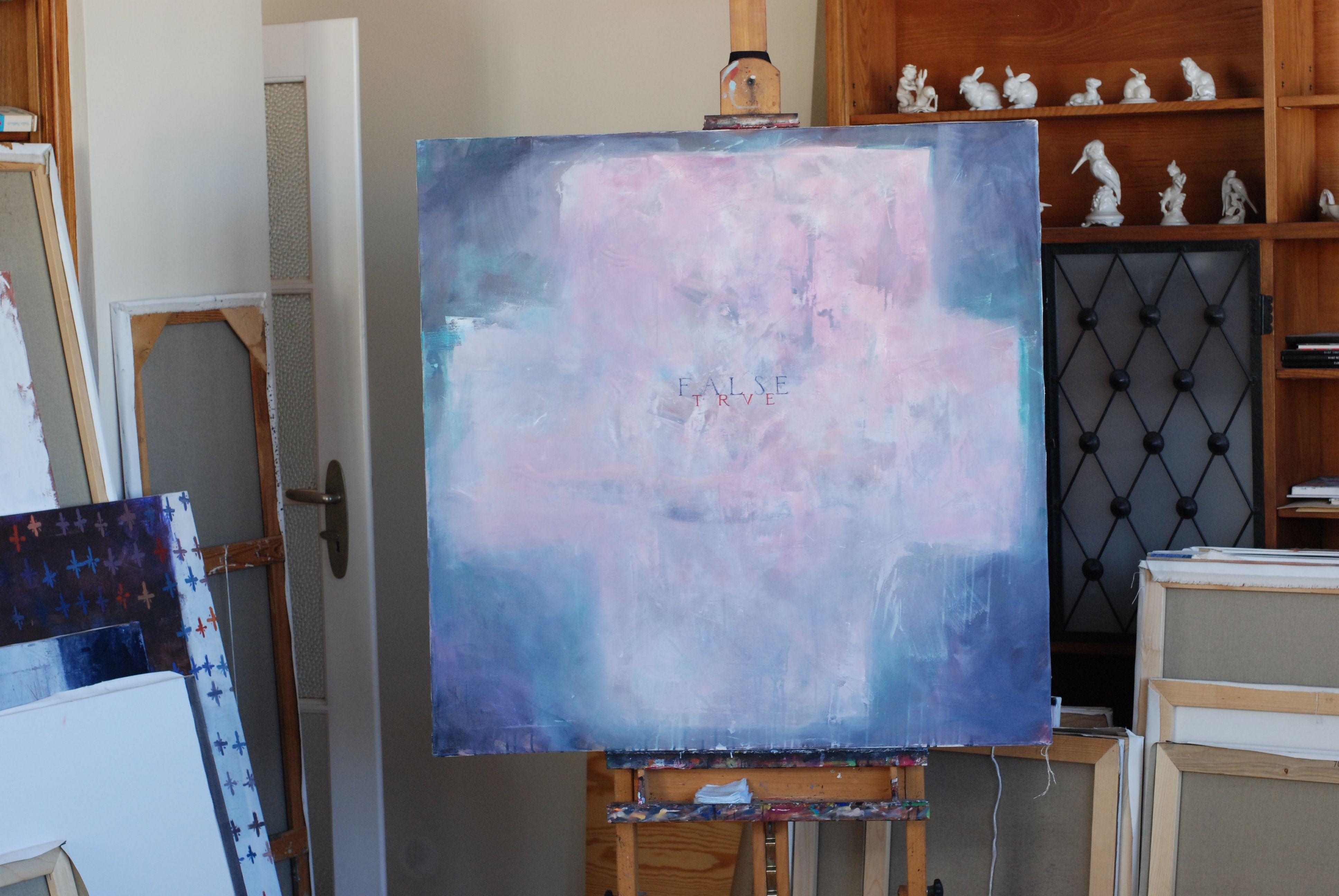True. False., Painting, Oil on Canvas - Purple Abstract Painting by Igor Shulman