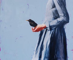 Ugly girl with an unnamed bird., Painting, Oil on Canvas