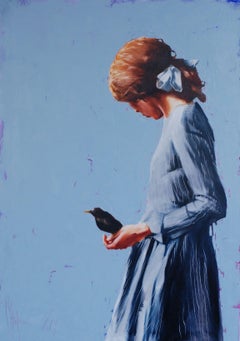 Ugly girl with an unnamed bird., Painting, Oil on Canvas