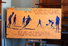 Volleyball in retro style., Painting, Oil on Canvas