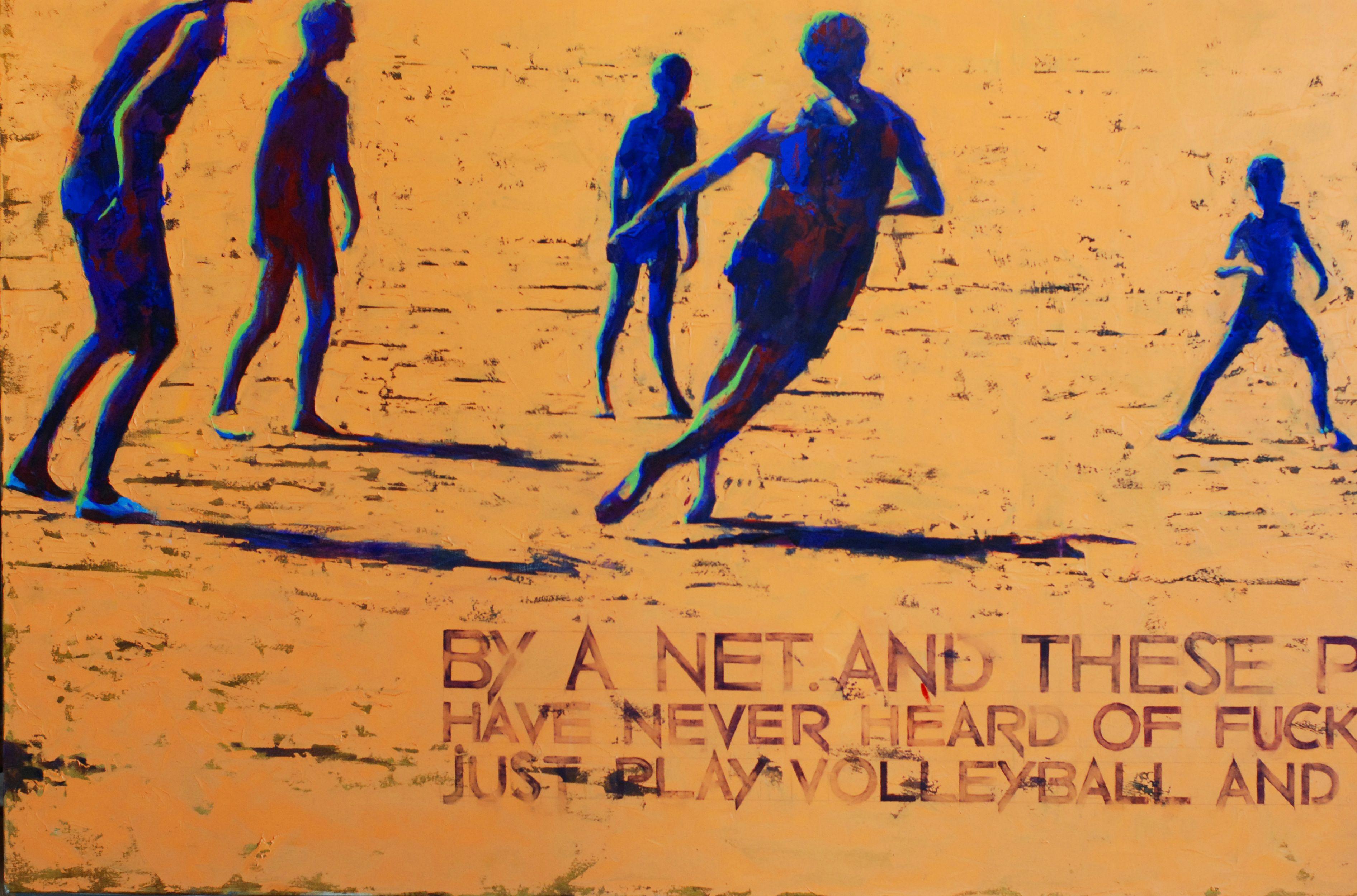 Volleyball in retro style., Painting, Oil on Canvas For Sale 2