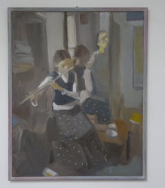 « Dans le miroir avec la flûte », musique, petite fille, flûte, cm. 80 x 100 Huile 2009