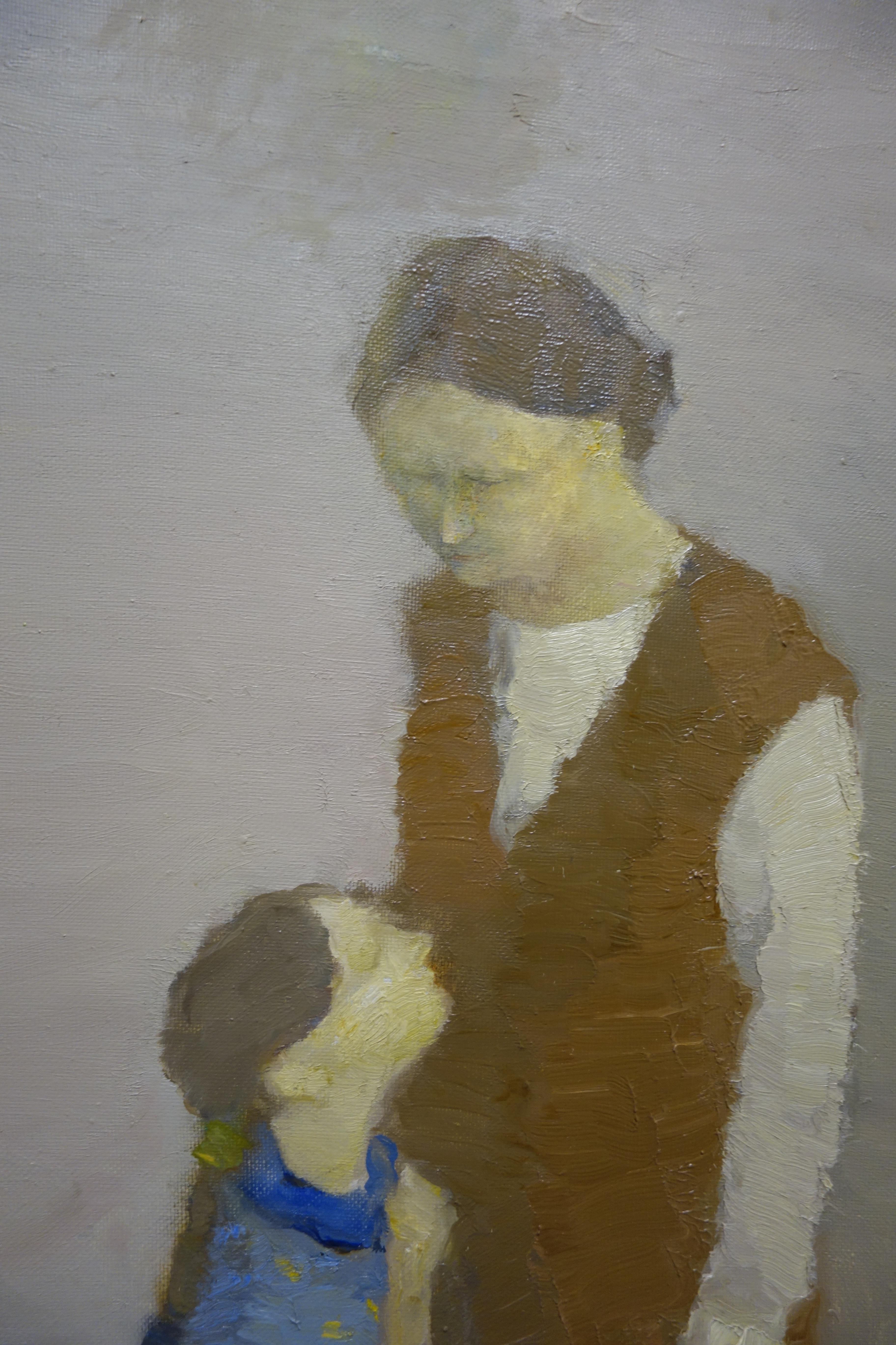 Mother , daughter , family, 21st, figurative     Oil  cm. 95 x 51 - Painting by Igor SMEKALOV