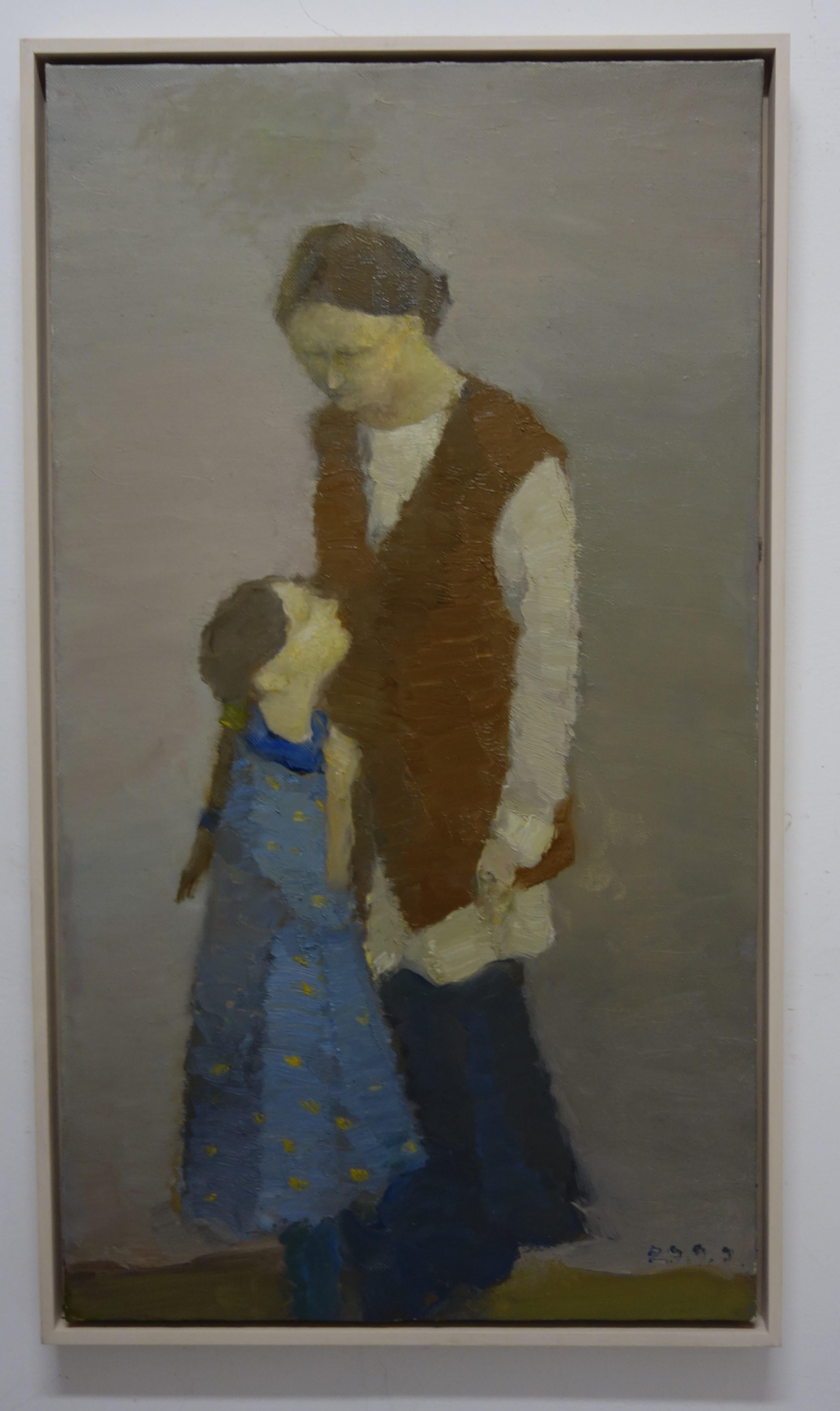 Mother , daughter , family, 21st, figurative     Oil  cm. 95 x 51