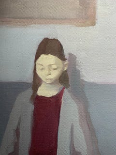 «Interior con una chica y objetos " Óleo sobre lienzo cm. 90 x 90 2019