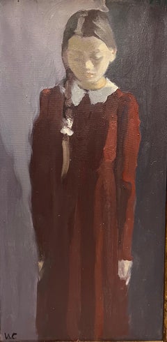 « Portrait d'une petite fille aux bordeaux », huile cm. 37 x 70