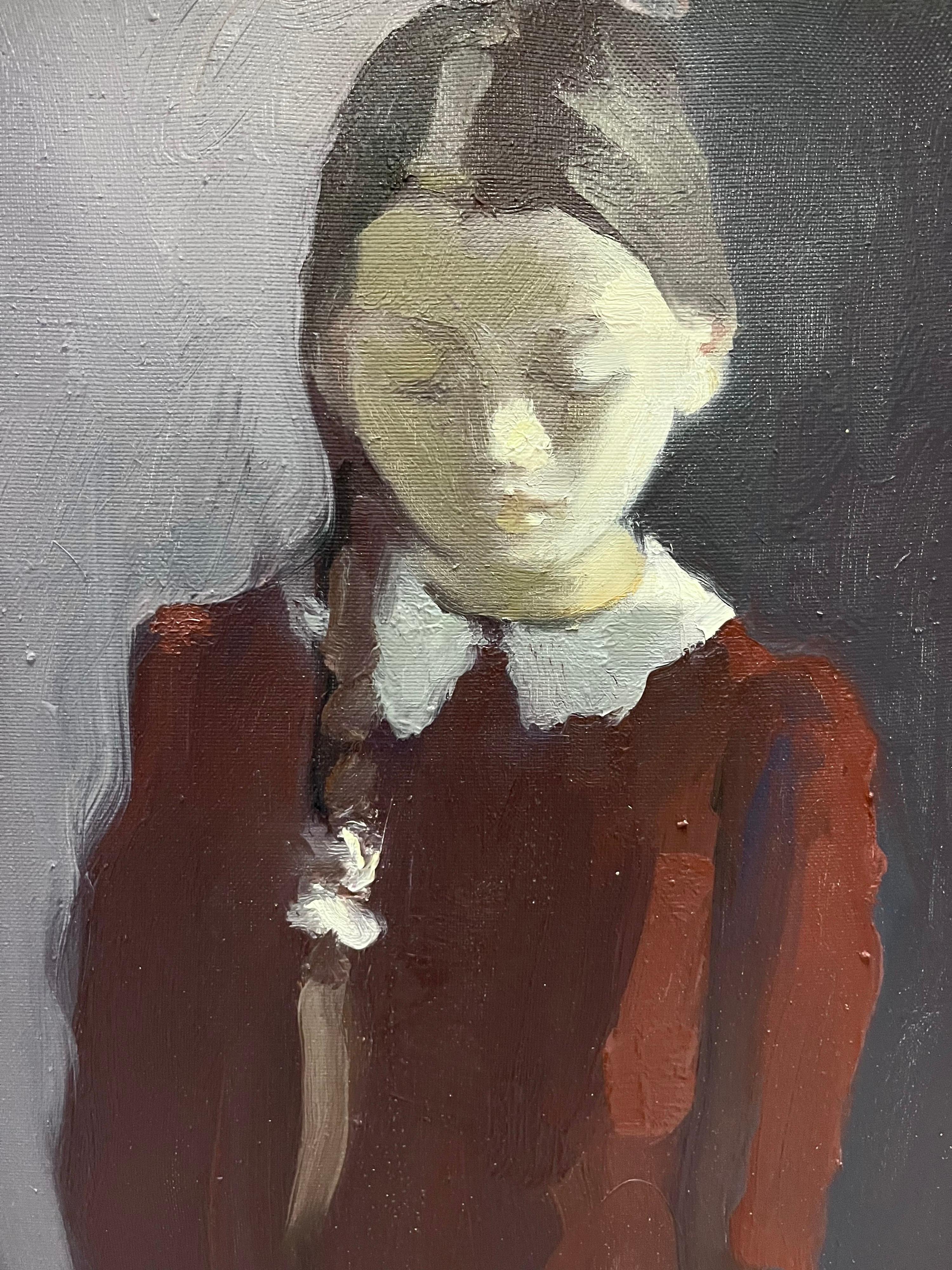 « Portrait d'une petite fille aux bordeaux », huile cm. 37 x 70 - Contemporain Painting par Igor SMEKALOV