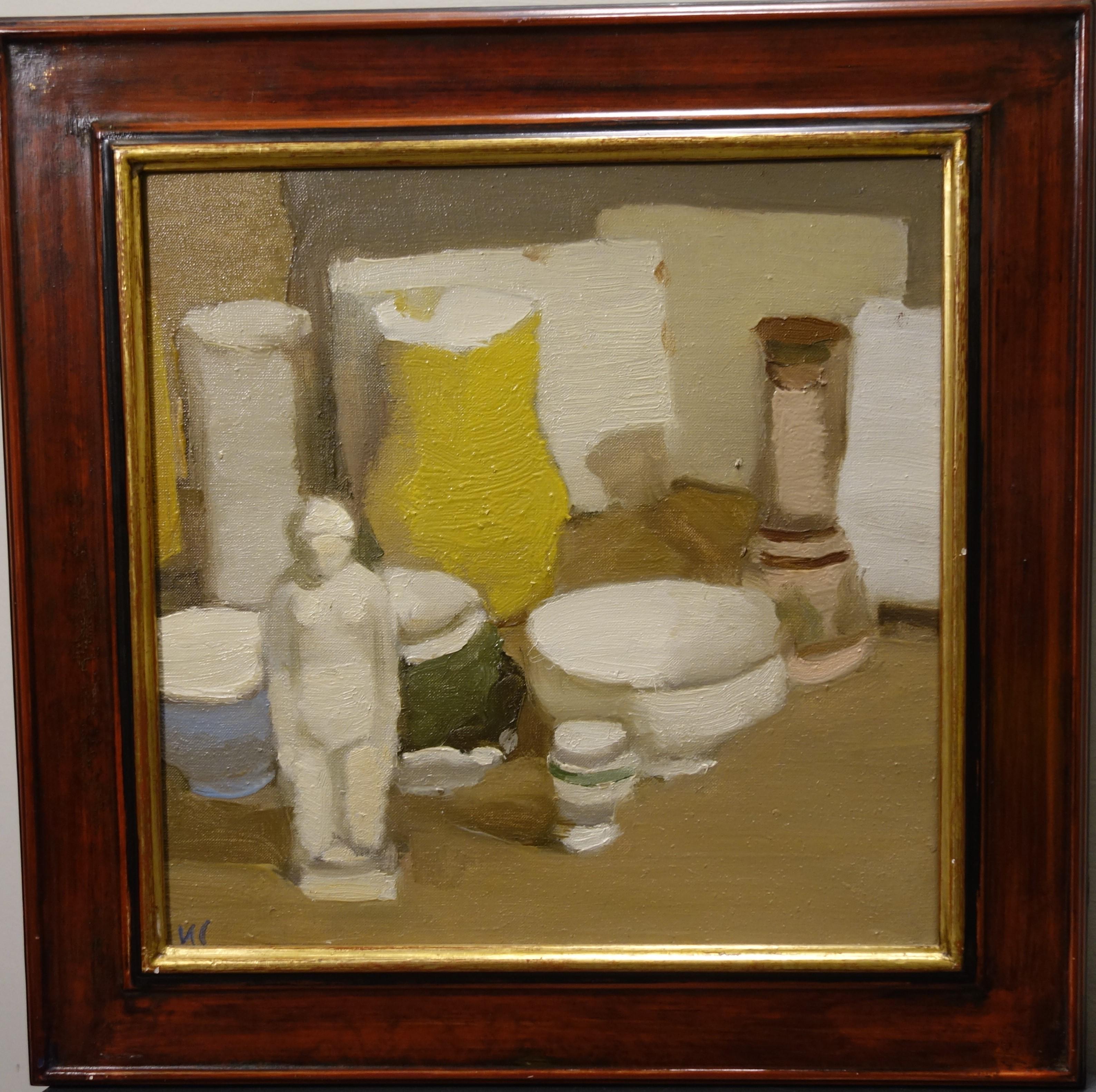 Igor SMEKALOV Figurative Painting - "Still life with sculpture" Oil cm. 40 x 40 2005