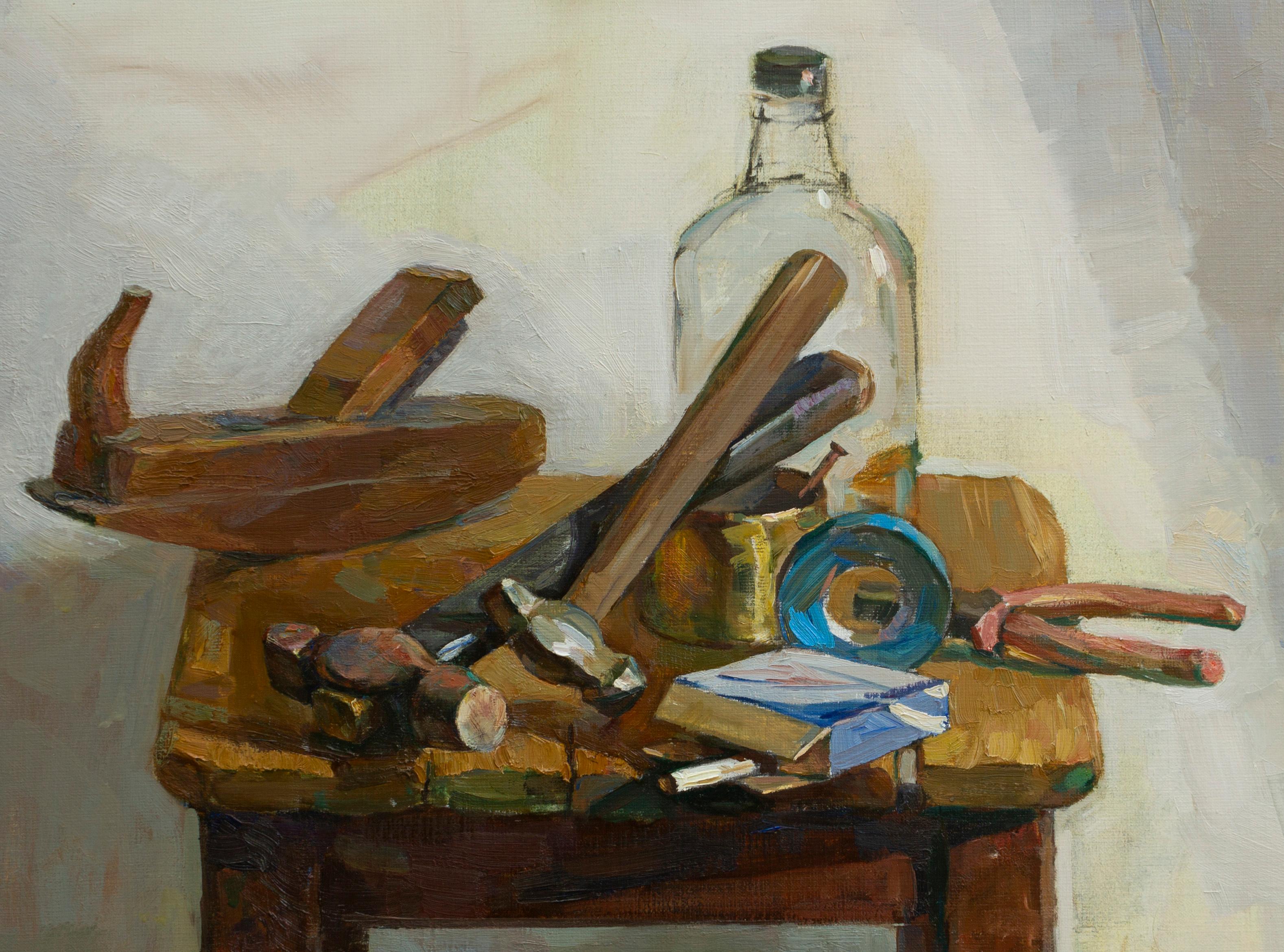 In a new place, Contemporary Still-life with Axe Oil Painting by Igor Sventitski For Sale 2
