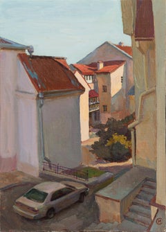 Ancienne peinture à l'huile de paysage urbain d'Igor Sventitski