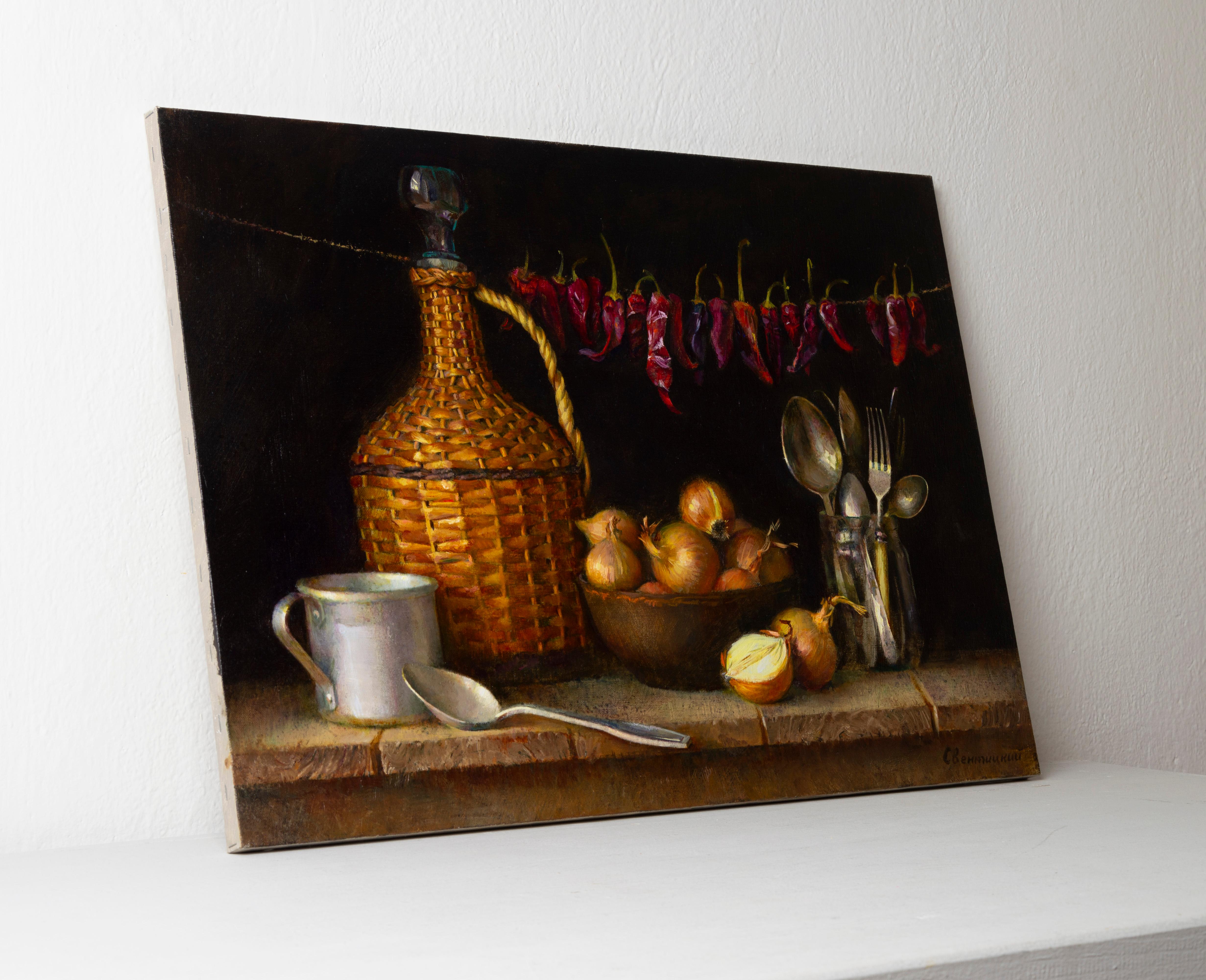 Stillleben mit Zwiebeln und heißen Pfeffern (Realismus), Painting, von Igor Sventitski