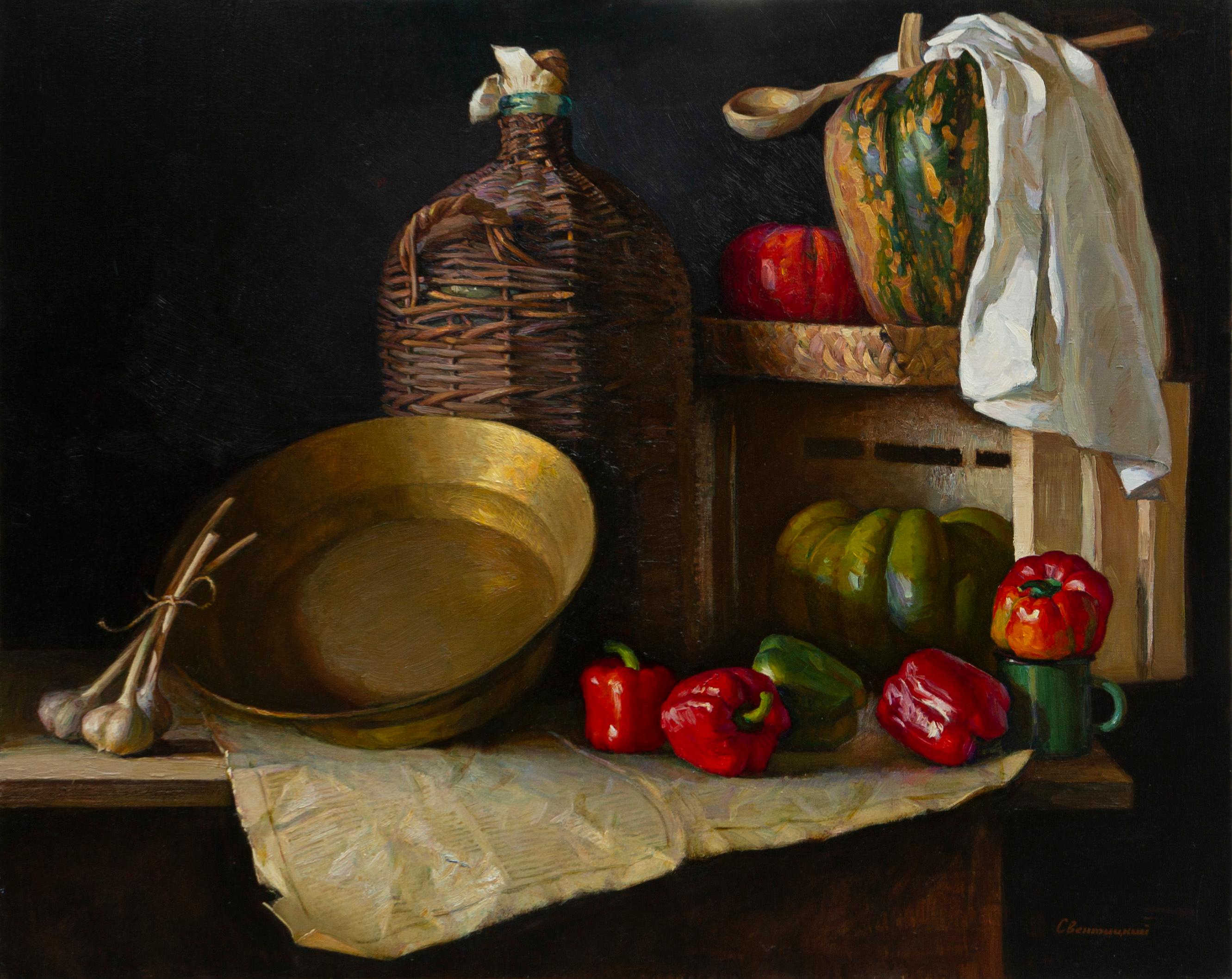 Still life with peppers Oil Painting by Igor Sventitski