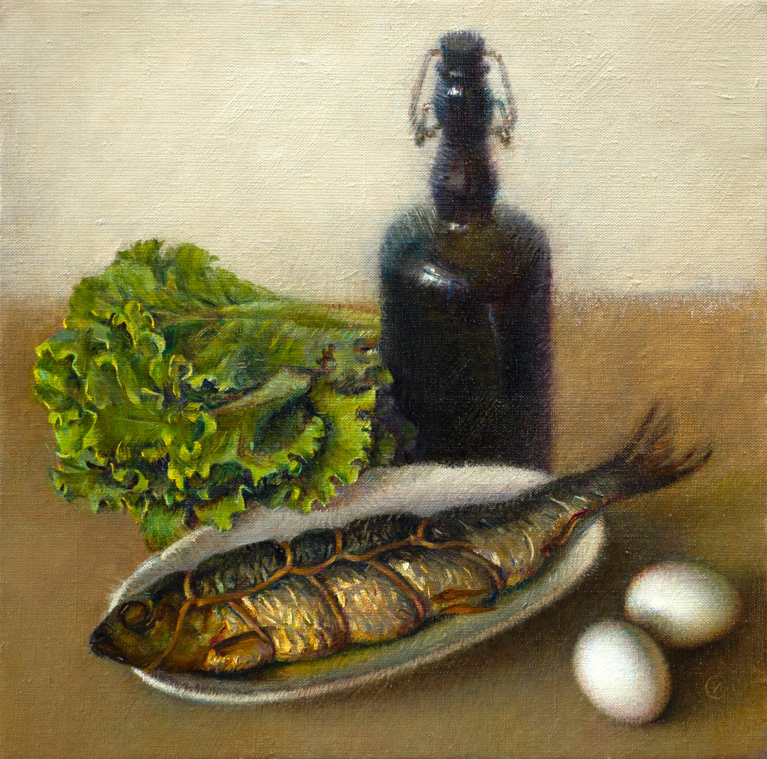 Igor Sventitski Still-Life Painting – Stilleben mit geräuchertem Fisch