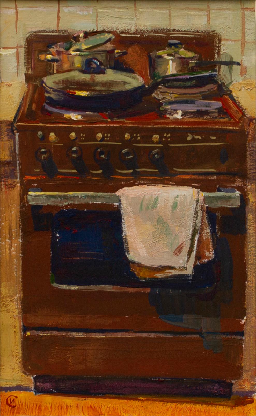 El fogón de la cocina, Pintura original bodegón de Igor Sventitski en venta 1