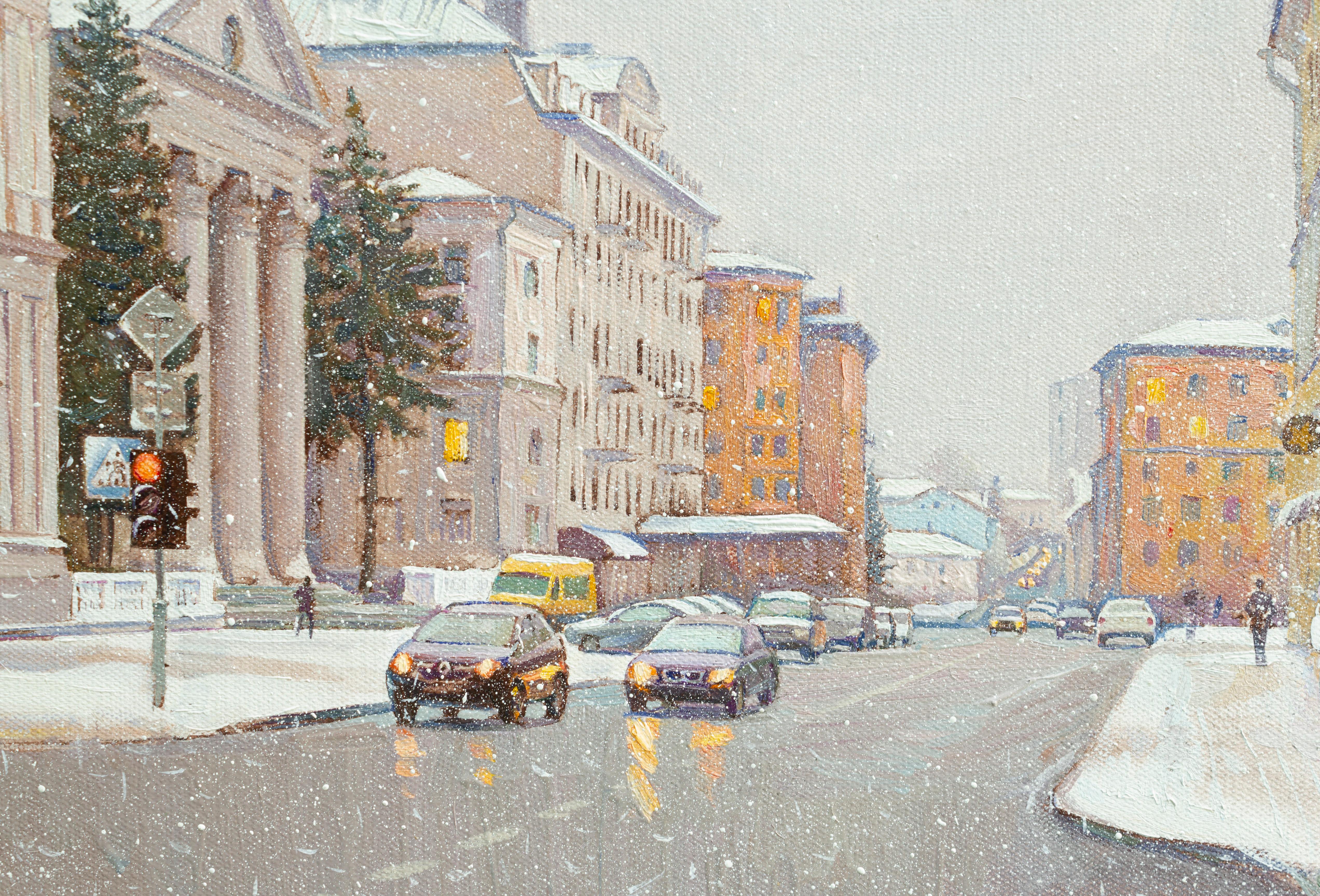 Winter city - Realist Painting by Igor Sventitski