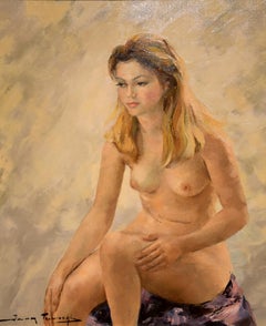 Peinture à l'huile d'Igor Talwinski « Nude Study, Blonde Mode Seated » (étude nue, mode blonde assise)