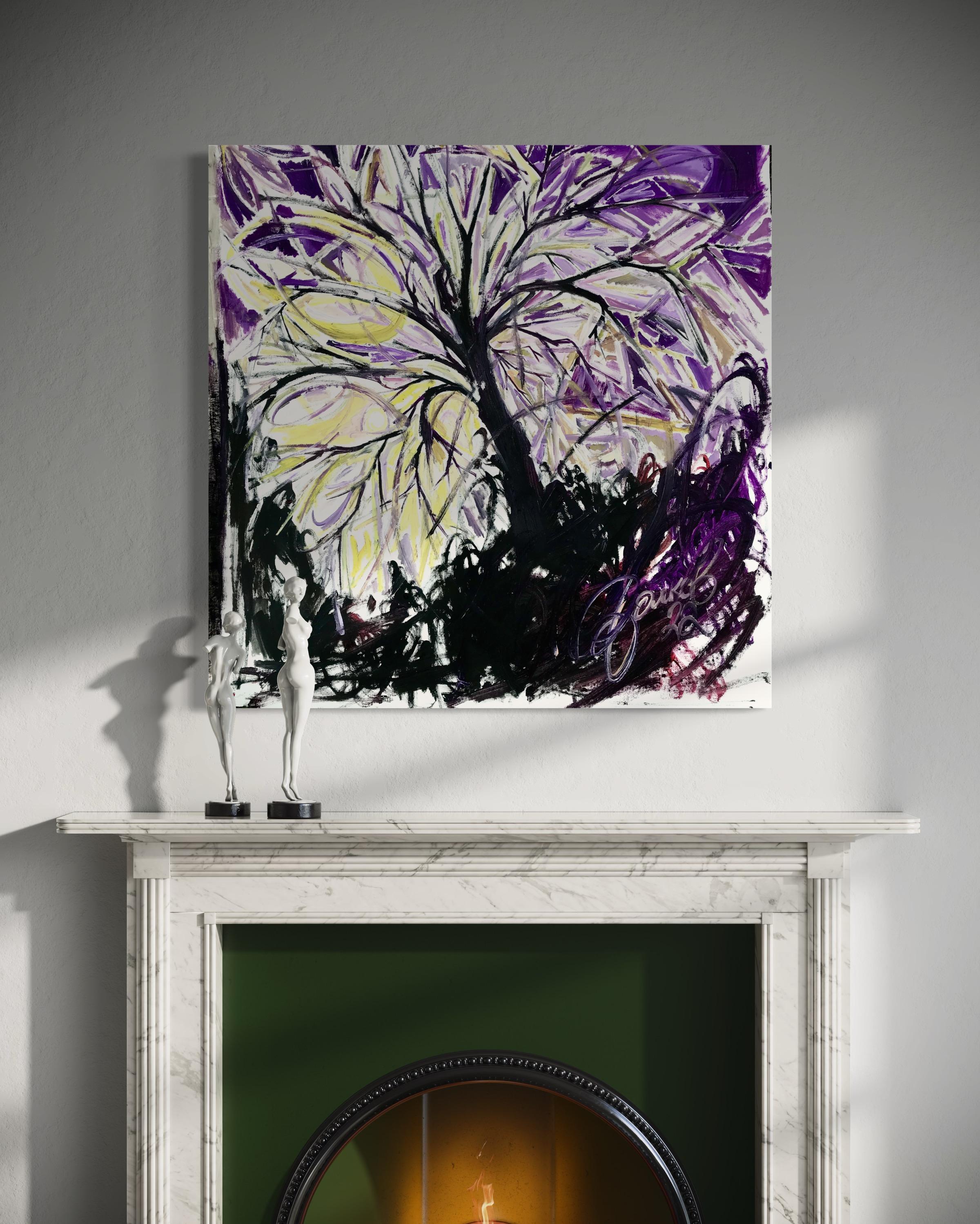 The Tree of Life represents the profound interconnectedness of all things. In this artwork, the tree serves as a central force of energy, harmoniously intertwined with the surrounding space. Every element—from the vibrant light to the geometric