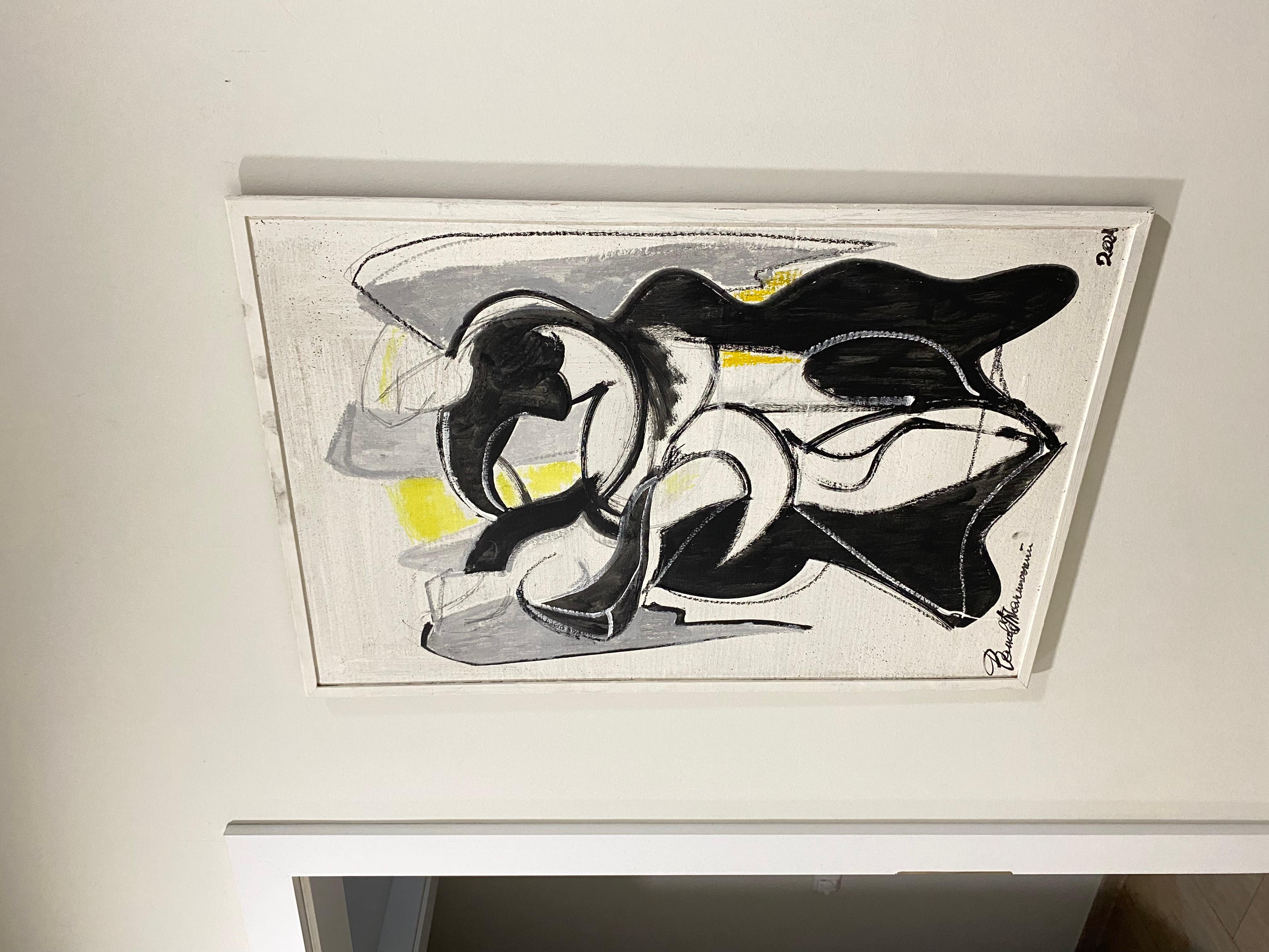This series of paintings explores the depth of human relationships and the spiritual world through dynamic compositions, where lines and color planes create a sense of constant movement. The works feature images of angels, people, and nude figures,
