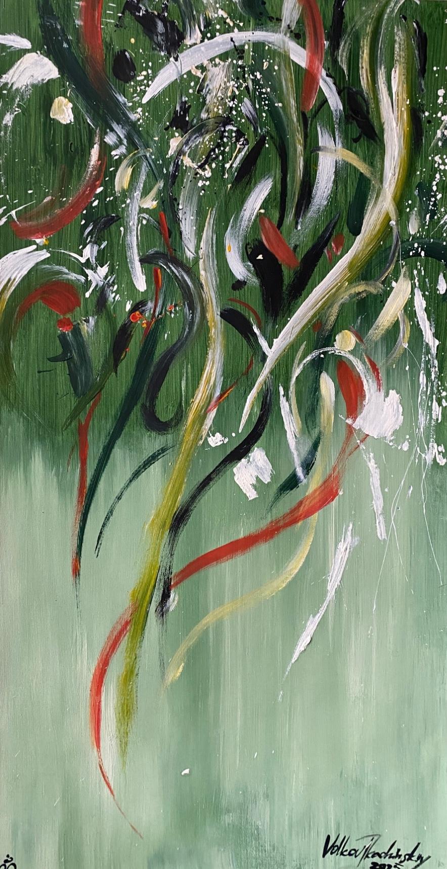 Igor Volkov-Tkachinskiy Abstract Painting - "Calligraphy on green"