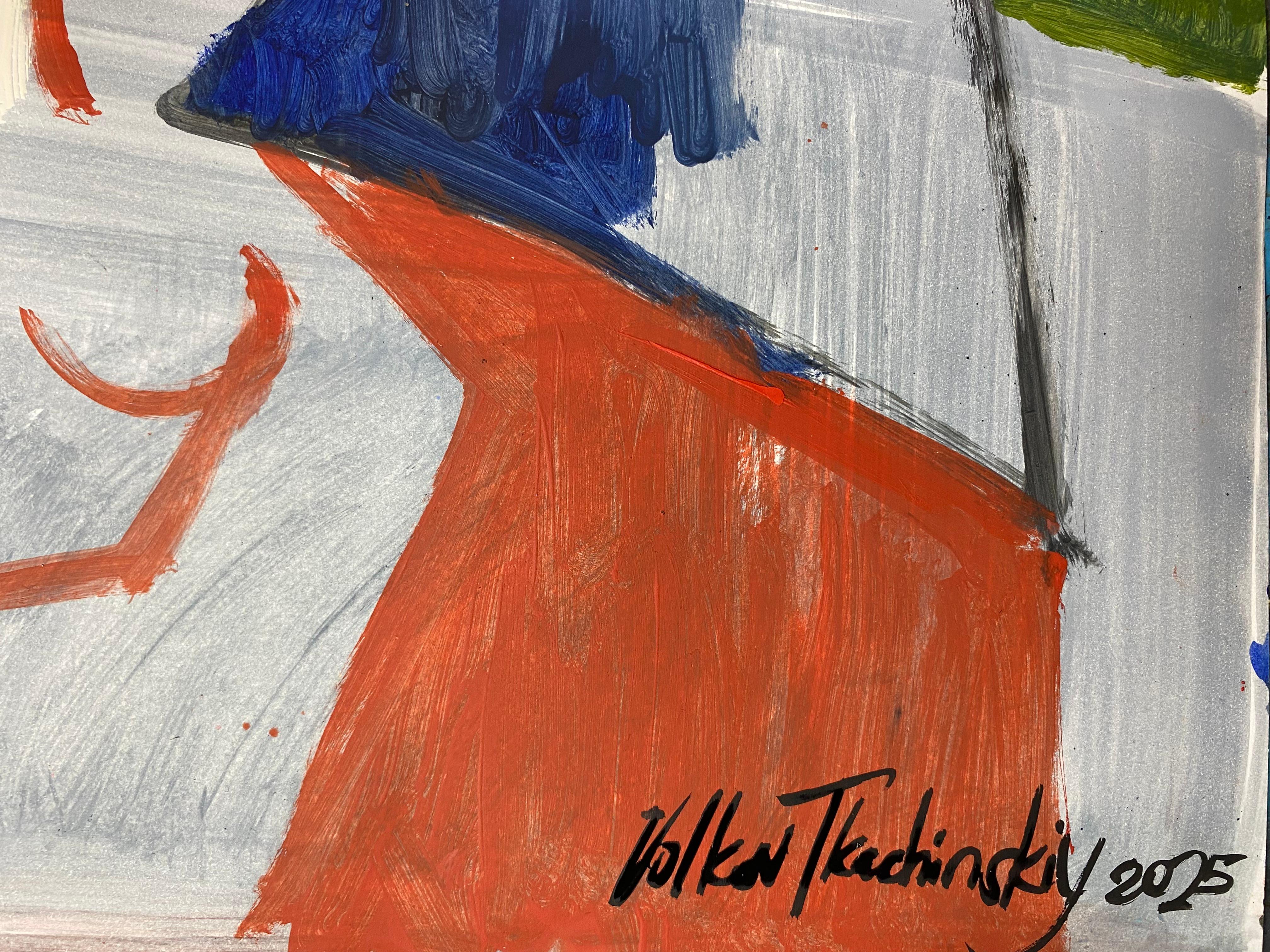 This artwork is part of a series dedicated to guides and mentors who appear as angels. The works are created with oil paints on watercolor paper.It embodies the search for rhythm, the balance of geometric forms, and the vibration of colors.