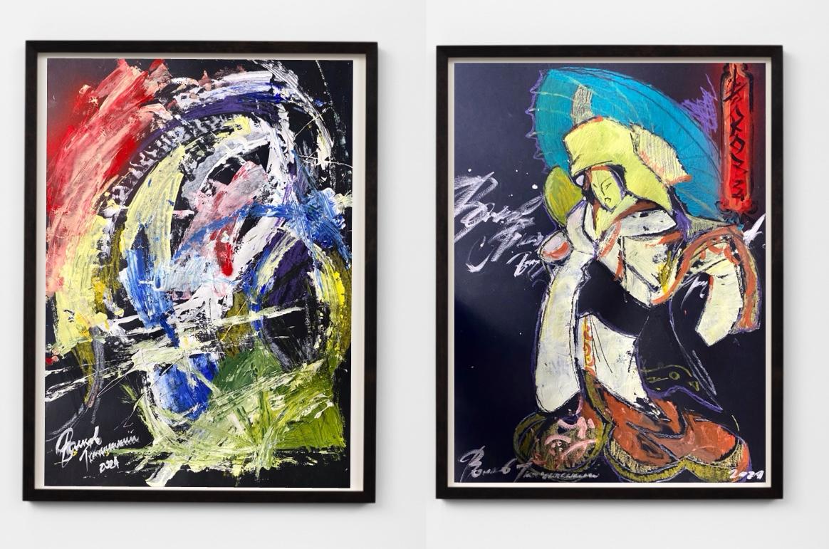 This abstract painting draws inspiration from Eastern philosophies and martial arts, capturing a dynamic composition where the artist seeks to balance color and expression. The fluidity of movement and energy within the artwork mirrors the